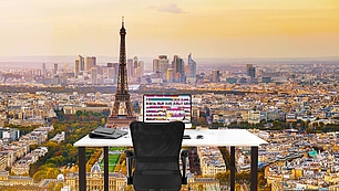 Workstation overlooking Paris showing mySPECTRA for web-based spectrum management workflows.