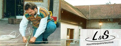 1992: Foundation of L&S Hochfrequenztechnik GmbH Dr.-Ing. Manfred Lebherz installing network components at the first LS telcom premises
